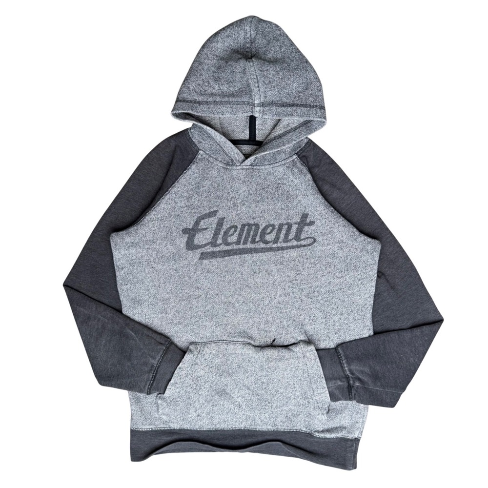 Element Hoodie Raglan Logo Grey Secret Pocket Skater Y2K Streetwear Gorpcore M